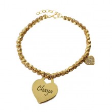 צמיד  עם כדורי זהב ותליון לב