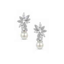 עגילים לכלה -עגיל פנינה ועלים דגם ארכידאה