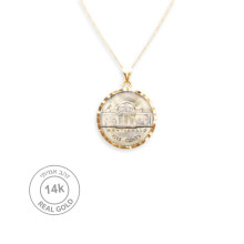שרשרת ותליון  זהב  אמיתי 14K  לשיבוץ מטבע של הרבי, טקסטורת לייזר(לא כולל מטבע)