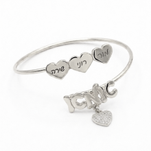 צמיד אמא עם שמות הילדים מכסף - כתב יד