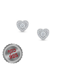 עגילים צמודים קטנים בצורת לב עם אבן מרכזית