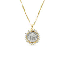 שרשרת ותליון לשיבוץ מטבע  -דגם אבנים נוצצות גדולות