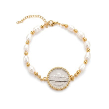 צמיד פנינים אמיתיות לשיבוץ מטבע (לא כולל מטבע)