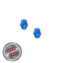 עגילים צמודים  עם חמסה ואבן אופל כחול