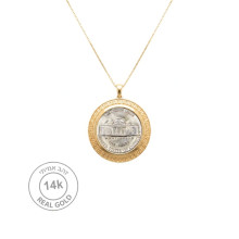  שרשרת ותליון  זהב  אמיתי 14K  לשיבוץ מטבע של הרבי, דגם רויאל(לא כולל מטבע)